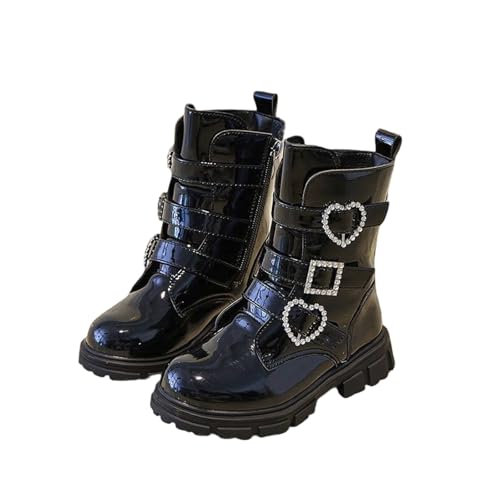 Sfwqoifou boots mädchen 35, Boots Mädchen Leder Leicht Warme Freizeitstiefeletten Schneestiefel Klassische Herbst Stiefe Britischer mittelere Stiefeletten Modisch Reitstiefel, Schwarz, 35 von Sfwqoifou