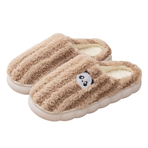 Sfwqoifou damen hausschuhe mit fussbett, Pantoffeln Damen Herren Warm Weiche Unisex Winterschuhe Rutschfeste Bequeme Hausschuhe Filzpantoffeln Plüsch Slippers Leichte Winter, Khaki, 45 von Sfwqoifou