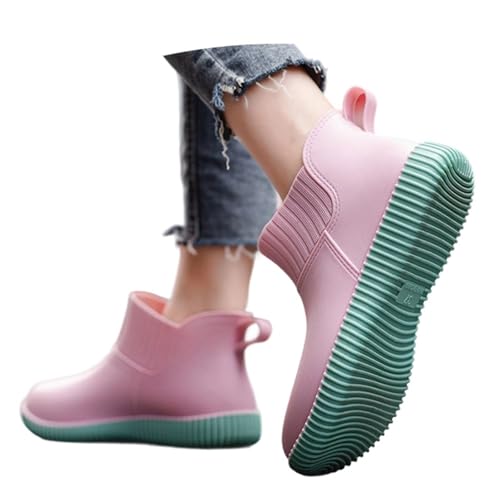 Sfwqoifou gummistiefel damen halbhoch, Gummistiefel Herren Atmungsaktiv Unisex Rutschfeste Sommerstiefel Galoschen Halbhoch Leichte Reitstiefel Barfuß Hiking Boots Gummistiefeletten Weit, Rosa, 40 von Sfwqoifou