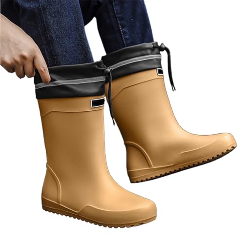 Sfwqoifou gummistiefel damen schwarz matt, Barfuß Gummistiefel Damen Halbhoch Weit Hiking Boots Sommerstiefel Rutschfeste Unisex Gummistiefeletten Reitstiefel Wasserdicht Galoschen Leichte, Gelb, 40 von Sfwqoifou