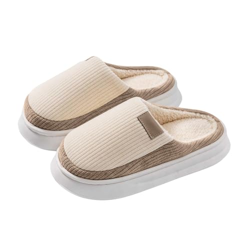 Sfwqoifou hausschuhe 37, Hausschuhe Damen Plüsch Rutschfeste Winterschuhe Filzpantoffeln Leichte Weiche Pantoffeln Winter Warm Slippers Unisex Bequeme, Beige, 37 von Sfwqoifou