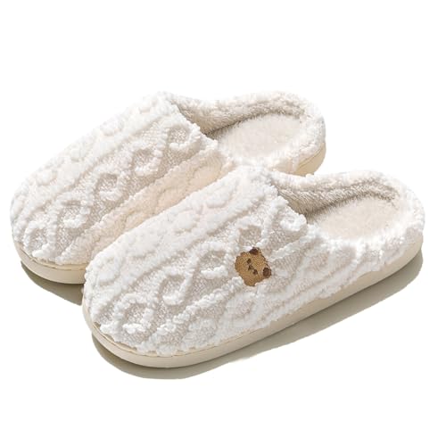Sfwqoifou hausschuhe damen, Pantoffeln Herren Warm Bequeme Weiche Slippers Filzpantoffeln Rutschfeste Winterschuhe Plüsch Leichte Hausschuhe Winter Unisex, Weiß, 39 von Sfwqoifou