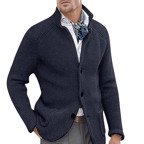 Sfwqoifou herrenjacken, Strickjacke Herren Festival Gestrickt Langarm Strickjack Außenjacke mit Taschen Fleecejacke Cardigan Outdoor Klassischer Übergangsjacke Knöpfe Trachtenjacke, Marine, S von Sfwqoifou