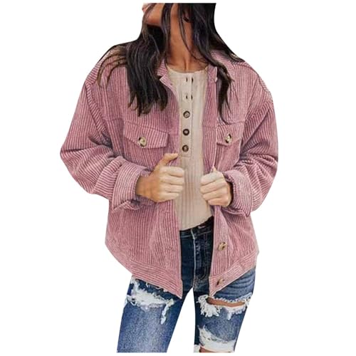Sfwqoifou jacke damen übergangsjacke, Cordjacke Damen Herbst Casual Bomberjacke mit Tasche Dünne Herbstjacke Oberteile Langarm Leichte Cordhemd Übergangsjacke Oversize Button Down Sweatjacke, Rosa, S Sfwqoifou jacke damen übergangsjacke, Cordjacke Damen Herbst Casual Bomberjacke mit Tasche Dünne Herbstjacke Oberteile Langarm Leichte Cordhemd Übergangsjacke Oversize Button Down Sweatjacke, Rosa, S von Sfwqoifou