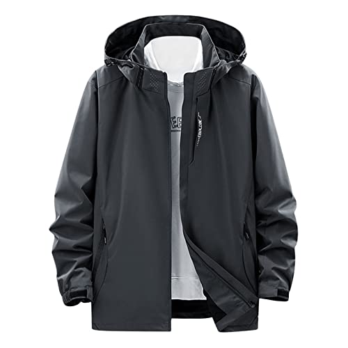 Sfwqoifou regenjacken für herren lang, Windbreaker Herren Wasserdicht Outdoor Leicht Sportjacke Übergangsjacke Seitentaschen Dünne Regenjacke Packbare Wanderjacke Sommer Freizeitjacke, Grau, XL von Sfwqoifou