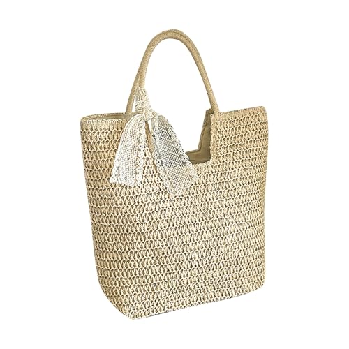 Sfwqoifou tote bag, Strandtasche Damen Boho Gestrickte Strand Tragetaschen Häkeltasche Netz Stroh Umhängetasche Sommer Vintage Handtasche Strandbeutel Party Schultertasche, Weiß, One Size Sfwqoifou tote bag, Strandtasche Damen Boho Gestrickte Strand Tragetaschen Häkeltasche Netz Stroh Umhängetasche Sommer Vintage Handtasche Strandbeutel Party Schultertasche, Weiß, One Size von Sfwqoifou