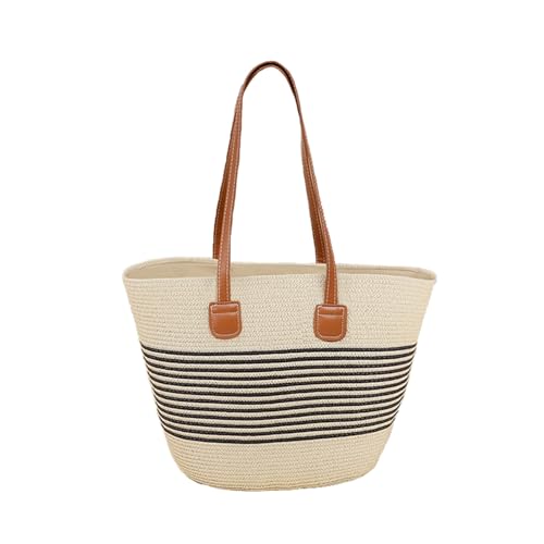 damen taschen, Sommer Tasche Damen Strand Gestrickte Netz Tragetaschen Strandtasche Party Häkeltasche Strohtaschen Boho Leichte Umhängetasche Schultertasche Stroh Strandbeutel, Weiß, One Size von Sfwqoifou