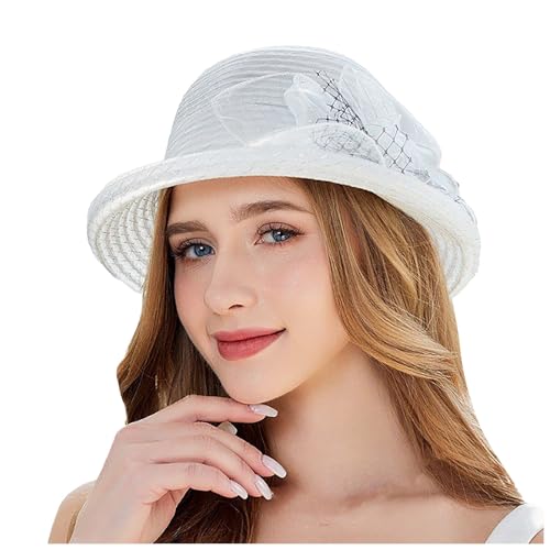 dirndl accessoires damen, Trachtenhut Herren Bayern Cowboy Hut Damen Oktoberfest Jägerhut Besondere Anlässe Unisex Tirolerhut Wanderhut mit Feder Bayernhut Party Kopfbedeckung, Weiß, One Size von Sfwqoifou