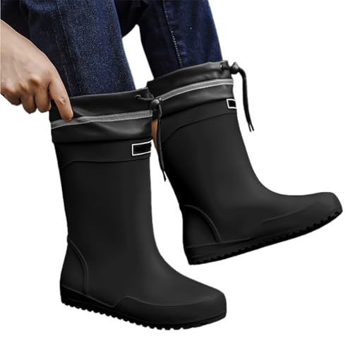 gummistiefel damen schwarz gefüttert, Barfuß Gummistiefel Damen Halbhoch Weit Hiking Boots Sommerstiefel Rutschfeste Unisex Gummistiefeletten Reitstiefel Wasserdicht Galoschen Leichte, Schwarz, 43 von Sfwqoifou