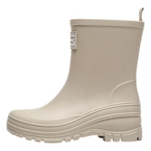 gummistiefel damen schwarz glitzer, Gummistiefel Damen Atmungsaktiv Wasserdicht Halbhoch Barfuß Bequem Unisex Gummistiefeletten Rutschfeste Hiking Boots Reitstiefel Leichte Sommerstiefel, Beige, 38 von Sfwqoifou