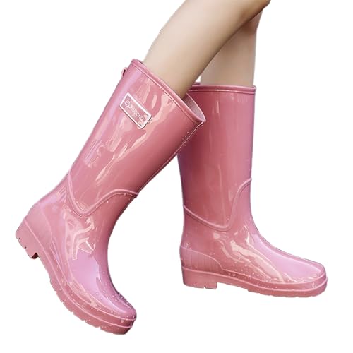 gummistiefel damen schwarz hoch, Gummistiefel Damen Rutschfeste Unisex Leichte Barfuß Wasserdicht Regenschuhe Rain Boots Langschaf Bequem Angelschuhe Hiking Atmungsaktiv Weitschaft, Rosa, 40 von Sfwqoifou