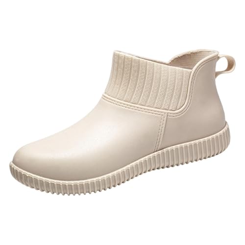 gummistiefel damen schwarz plateau, Gummistiefel Herren Atmungsaktiv Unisex Rutschfeste Sommerstiefel Galoschen Halbhoch Leichte Reitstiefel Barfuß Hiking Boots Gummistiefeletten Weit, Beige, 39 von Sfwqoifou