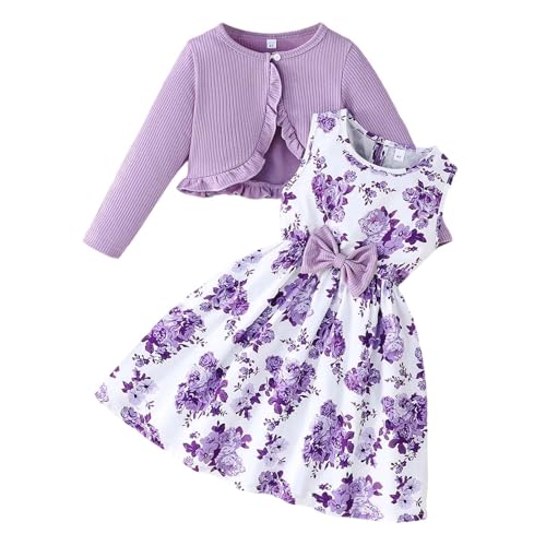 kleid mädchen 140, Kleider Für Mädchen Lang Mit Bolero Einschulung Kleid Freizeitkleider Festlich Hochzeit Sommerkleider Prinzessin Ärmelloses Kinderkleider 2-Teiliges Blumenmädchenkleider, Lila, 6Y von Sfwqoifou