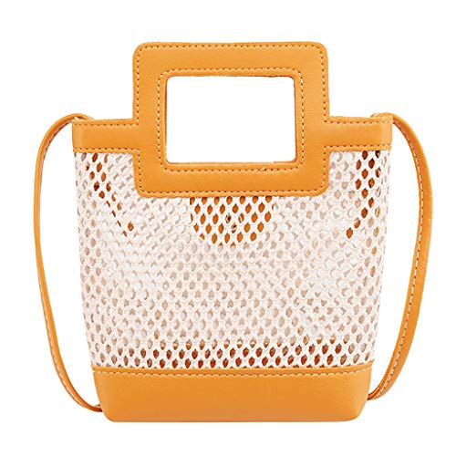 kleine sommer tasche damen, Strandtasche Damen Stroh Strand Party Häkeltasche Tragetaschen Leichte Boho Schultertasche Umhängetasche Vintage Sommer Handtasche Gestrickte Strohtaschen, Gelb, One Size von Sfwqoifou