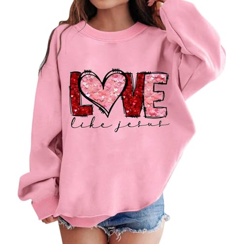 mädchen Sweatshirt 134, Pullover Mädchen Langarm Herbst Und Winter Lässig Oberteile Longsleeve Gedruckt Langarmshirt Baby Ohne Kapuze Tops Kinderkleidung Rundhalsausschnitt T-Shirt, Rosa, 8-9 Years von Sfwqoifou