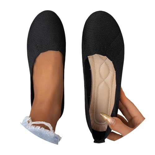 mary jane halbschuhe für damen 46, Ballerinas Damen Elegant Freizeit Bequem Gymnastikschuhe Ballerina Schuhe Slip on Weiche Sommerschuhe Flache Sportlich Trachtenschuhe Tanzschuhe, Black, 42 von Sfwqoifou