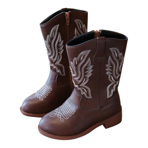 reitstiefel kinder mädchen, Westernstiefel Kinder Mädchen Freizeit Bequemes Cowboy Boots Trachten Seitlichem Reißverschluss Stiefel Schuhe Oktoberfest Stiefeletten mit Spitzer Cowboystiefel, Braun, 34 von Sfwqoifou