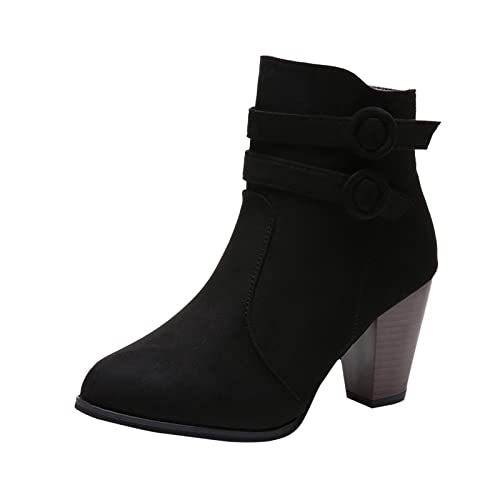schwarze leder stiefeletten damen mit absatz, Stiefeletten Damen mit Absatz Zipper Stiefel Leder Kurze Ankle Boots Schlupfstiefel Plateau Klassische Chelsea Herbstschuhe Leicht Elegante, Schwarz, 40 von Sfwqoifou