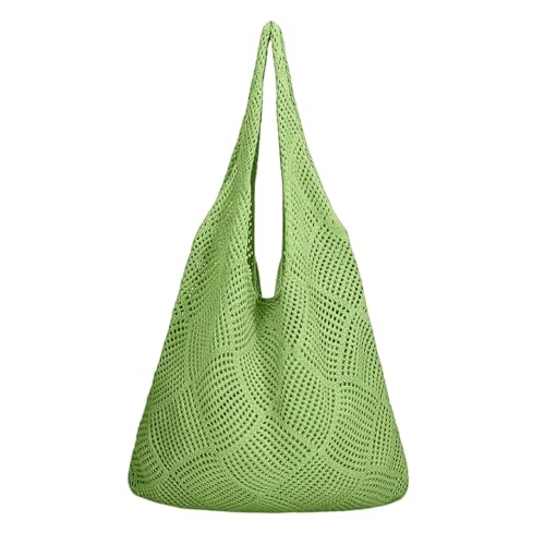 sommer taschen damen klein, Sommertaschen Damen Gestrickte Netz Strandbeutel Strand Stroh Schultertasche Strohtaschen Boho Vintage Strandtasche Tragetaschen Sommer Häkeltasche, Grün, One Size von Sfwqoifou