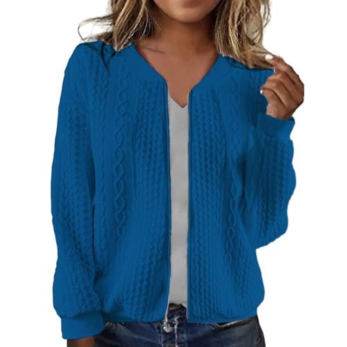 sommerjacke damen lang mit kapuze, Bomberjacke Damen Leichte Kurze Übergangsjacke Reißverschluss Langarm College Jacke Casual Dünne Sweatjacke Pilotenjacke Elegant Einfarbig Freizeitjacke, Blau, L von Sfwqoifou