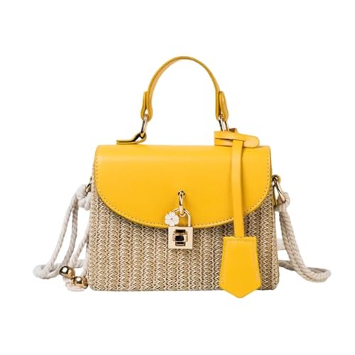 sommertaschen damen stroh rund, Strandtasche Damen Boho Leichte Gestrickte Handtasche Tragetaschen Strand Party Häkeltasche Strohtaschen Sommer Stroh Umhängetasche Strandbeutel Netz, Gelb, 19cm sommertaschen damen stroh rund, Strandtasche Damen Boho Leichte Gestrickte Handtasche Tragetaschen Strand Party Häkeltasche Strohtaschen Sommer Stroh Umhängetasche Strandbeutel Netz, Gelb, 19cm von Sfwqoifou