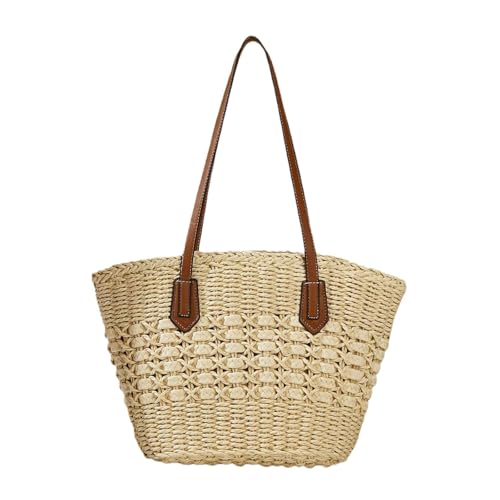 sommertaschen damen weiss, Sommer Tasche Damen Strand Stroh Handtasche Schultertasche Gestrickte Umhängetasche Häkeltasche Party Vintage Strandbeutel Strandtasche Netz Tragetaschen, Beige, One Size von Sfwqoifou