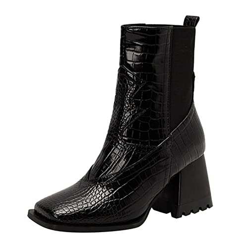 stiefeletten damen mit absatz schwarz, Stiefeletten Damen mit Absatz Kurze Plateau Stiefel Leder Klassische Herbstschuhe Chelsea Boots Leicht Zipper Schlupfstiefel Elegante Ankle, Schwarz, 39 von Sfwqoifou