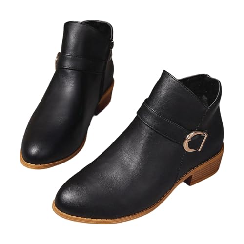 stiefeletten damen mit absatz schwarz elegant, Stiefeletten Damen Leder Plateau Kurze Boots mit Absatz Klassische Schlupfstiefel Stiefel Zipper Ankle Herbstschuhe Leicht Elegante Chelsea, Schwarz, 41 von Sfwqoifou