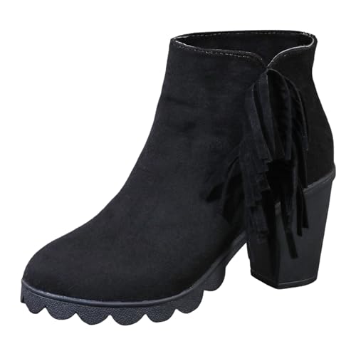 stiefeletten damen mit absatz schwarz reißverschluss, Boots Damen mit Absatz Leder Klassische Herbstschuhe Ankle Plateau Zipper Schlupfstiefel Elegante Stiefeletten Stiefel Leicht Kurze, Schwarz, 42 von Sfwqoifou