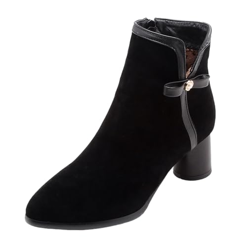 stiefeletten damen mit absatz schwarz reißverschluss, Stiefeletten Damen Leder Klassische Herbstschuhe Ankle Boots Zipper Elegante Stiefel Leicht Schlupfstiefel mit Absatz Kurze Chelsea, Schwarz, 37 von Sfwqoifou