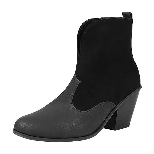 stiefeletten damen schwarz mit absatz, Ankle Boots Damen Leder Elegante Plateau Schlupfstiefel Zipper Leicht Stiefeletten Kurze mit Absatz Chelsea Stiefel Klassische Herbstschuhe, Schwarz, 40 von Sfwqoifou
