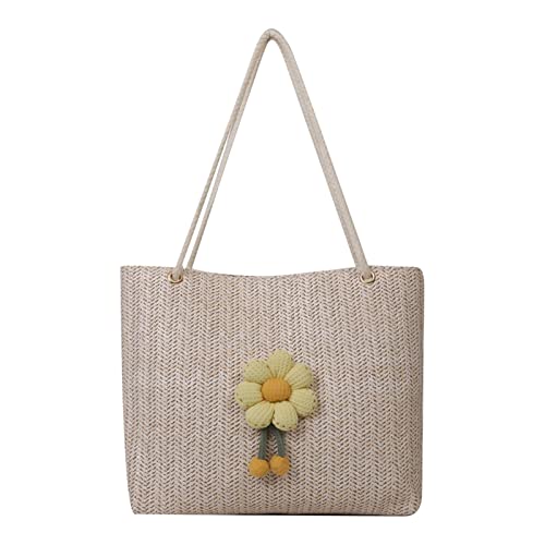 strand tasche, Sommer Tasche Damen Strand Party Leichte Strohtaschen Strandbeutel Vintage Stroh Häkeltasche Umhängetasche Netz Gestrickte Tragetaschen Strandtasche Boho Schultertasche, Weiß, One Size von Sfwqoifou