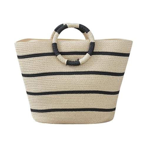 strandtasche damen, Sommertaschen Damen Gestrickte Strand Leichte Strandtasche Strohtaschen Vintage Boho Handtasche Häkeltasche Party Schultertasche Umhängetasche Netz Tragetaschen, Beige, One Size von Sfwqoifou