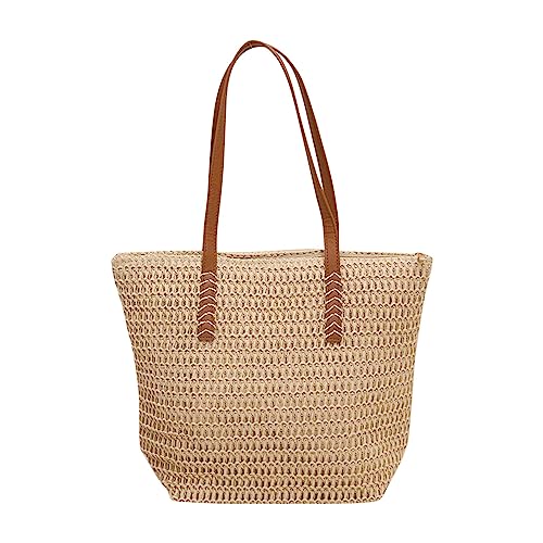 strandtasche damen schwarz, Strandtasche Damen Stroh Strand Gestrickte Umhängetasche Tragetaschen Sommer Vintage Schultertasche Häkeltasche Netz Strohtaschen Party Boho Strandbeutel, Beige, One Size von Sfwqoifou
