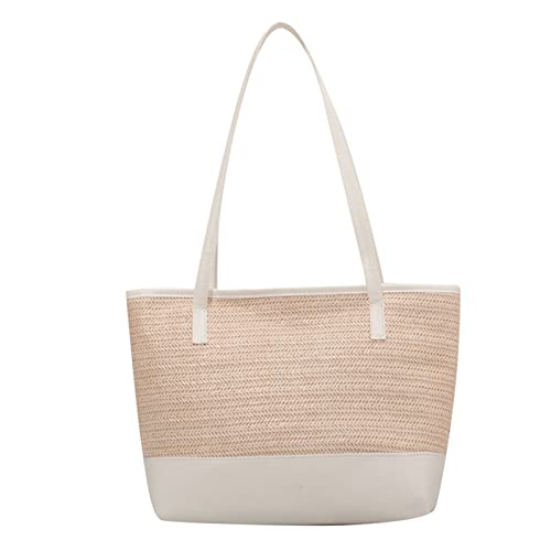 strandtasche netz, Sommer Tasche Damen Strand Party Tragetaschen Strohtaschen Gestrickte Boho Handtasche Strandtasche Stroh Schultertasche Häkeltasche Leichte Netz Strandbeutel, Weiß, One Size von Sfwqoifou