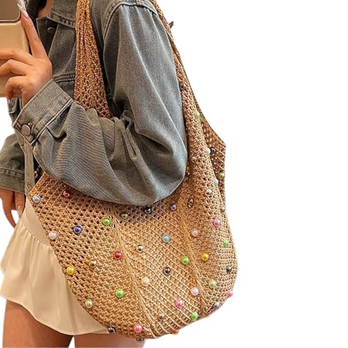 strandtasche netz, Sommertaschen Damen Boho Leichte Strand Umhängetasche Tragetaschen Party Vintage Handtasche Strohtaschen Gestrickte Häkeltasche Strandtasche Netz Strandbeutel, Khaki, One Size strandtasche netz, Sommertaschen Damen Boho Leichte Strand Umhängetasche Tragetaschen Party Vintage Handtasche Strohtaschen Gestrickte Häkeltasche Strandtasche Netz Strandbeutel, Khaki, One Size von Sfwqoifou