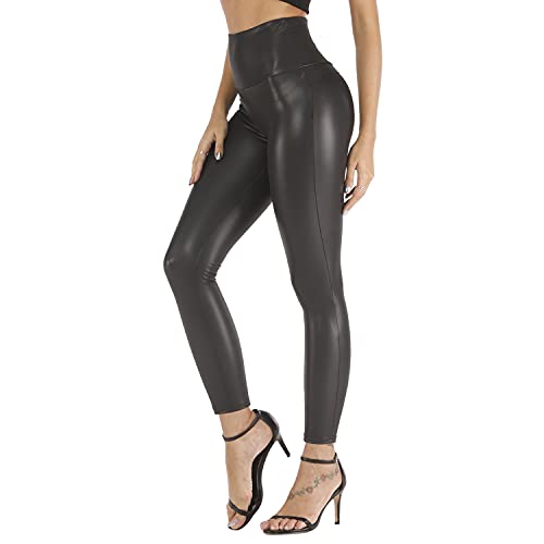 Sghenr Damen Leggings aus Kunstleder, Übergröße, Mädchen, hohe Taille, Stretch, PU-Leder, Yogahose, schwarz, 3X-Groß von Sghenr