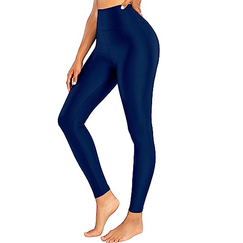 Sghenr Damen-Yogahose mit hoher Taille, Bauchkontrolle, glänzende Sportstrumpfhose, Workout-Leggings, Blau dunkel, XX-Large von Sghenr
