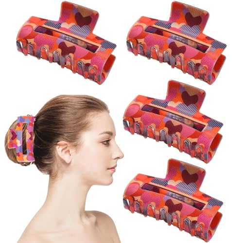 Sghtil Frauen Haarklammern, dicke Haarsträhnen | Rechteck Liebe Muster verrückte Klauenkralle | Dekorative Klauenclips 4er Set für Frauen, Rechteck für Paare Kieferklemme von Sghtil