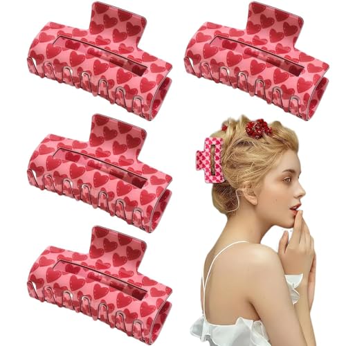 Sghtil Haarklammern für starke Haare, Haarklammern für Frauen | Rechteck Liebe verrücktes Muster Klauen, dekorative Klauenclips Set von 4 für Frauen, Rechteck für Paare Kieferklemme von Sghtil