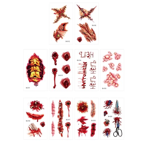 Sghtil Halloween-Make-up-Set, Halloween-Temporärer Aufkleber | Lustiger kreativer temporärer Make-up-Aufkleber | Gefälschte Narben-Halloween-Streich-Make-up-Aufkleber, 10 Stück lustige von Sghtil