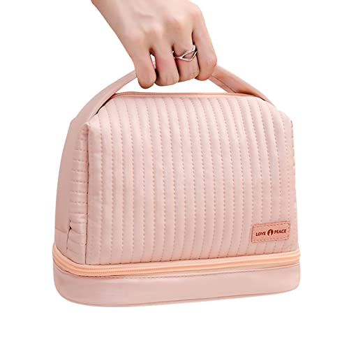 Sghtil Make-up-Tasche, Make-up-Tasche mit großer Kapazität | Damen Griff Make-up Organizer Case - Niedliche ästhetische Kosmetiktasche für Damen aus wasserfestem PU-Leder, Rosa, riferimento alla von Sghtil