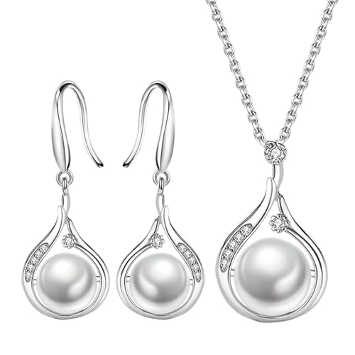 Sghtil Perlenschmuck Set für Damen Perlenschmuck Brautschmuck Set | Zarter Brautschmuck | Perlenkette und Ohrstecker für Frauen und Mädchen, riferimento alla descrizione, Kupfer + ABS Nachahmung von Sghtil