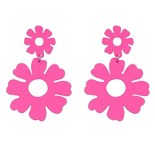 Sgoeths 60er 70er Jahre Gänseblümchen Tropfen Ohrringe für Frauen Boho Orange Doppel Blume Ohrringe Retro Sommer Sonnenblume Ohrringe Strand Reise Mode Accessoires (Hot Pink) von Sgoeths