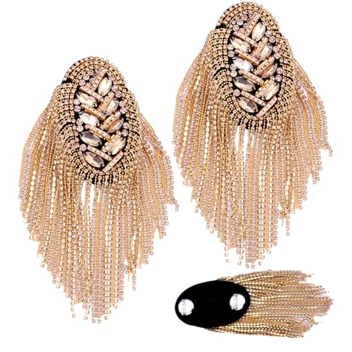 2pcs goldene Elektreten 4x2 Zoll Strass Zinklegierung Elektros mit Quasten plattiert, fade resistente Schulterbretter mit großer Stift für formelle Ereignisse Gold -Erudletten von Sgqtqybk