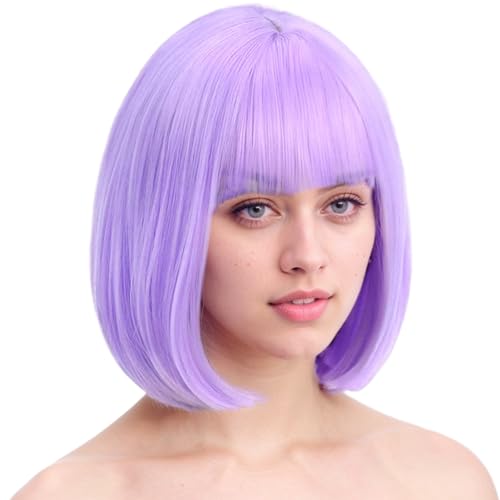Kurze Perücken, 12 Zoll natürlich aussehende Hochtemperatur -Seidenviolette Perücken mit Pony for Women Girls Cosplay Partyshort von Sgqtqybk