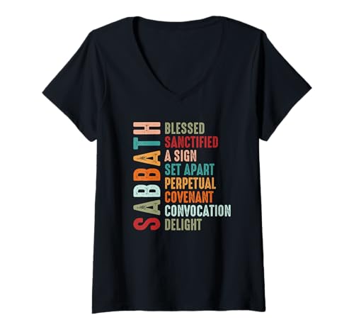 Damen Hebräischer jüdischer Sabbath Gebot Sabbath Keeper Yeshua T-Shirt mit V-Ausschnitt von Shabbat Jew Jewish Israel Sabbatarian Resting Day