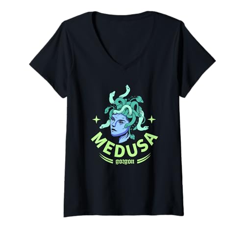 Damen Medusa - Dunkles Fantasy-Fabelwesen T-Shirt mit V-Ausschnitt von Shadow Realms Design Co