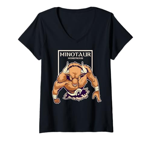 Damen Minotaurus - Dark Fantasy Mythical Creature T-Shirt mit V-Ausschnitt von Shadow Realms Design Co