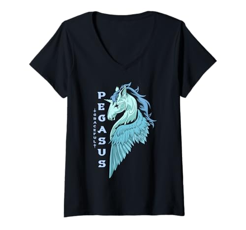 Damen Pegasus - Dunkles Fantasy-Fabelwesen T-Shirt mit V-Ausschnitt Damen Pegasus - Dunkles Fantasy-Fabelwesen T-Shirt mit V-Ausschnitt von Shadow Realms Design Co